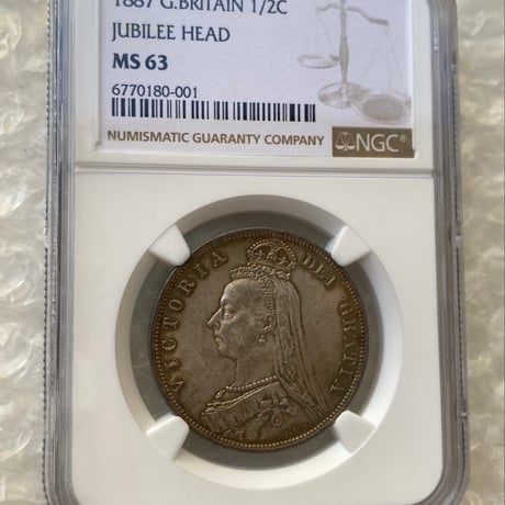 NGC鑑定MS63 1887年 ハーフクラウン銀貨 ヴィクトリア女王 ジュビリーヘッド シルバー アンティークコイン イギリス 英国 JUBILEE HEAD HALF CROWN