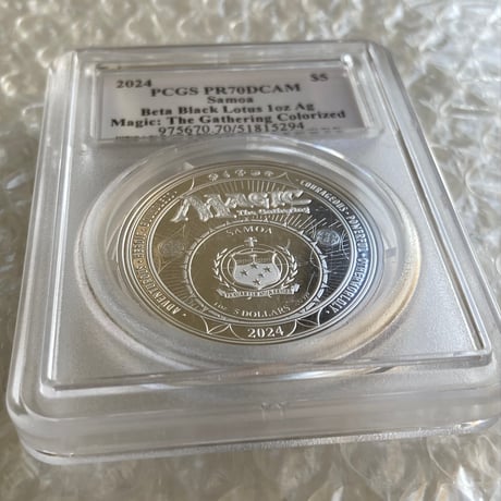 【箱ケース有】 MTG公式 ブラックロータス ベータ版 マジックザギャザリング PCGS鑑定PR70 サモア 1オンス銀貨 シルバー プルーフコイン ×トレカ・トレーディングカード