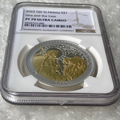 【NGC鑑定PF70】 2022年 ウナとライオン Gilt・GOLD PLATE版 セントヘレナ 1オンス銀貨 金メッキ シルバー プルーフコイン Una Lion