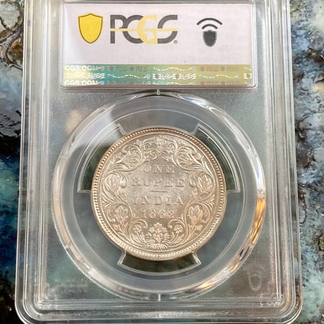 【珍品のラベルエラー& QUEEN刻印碑文 】PCGS鑑定MS62（表記はMS63） 英領インド 1ルピー銀貨 ヴィクトリア女王 シルバーコイン 1862年 CorB