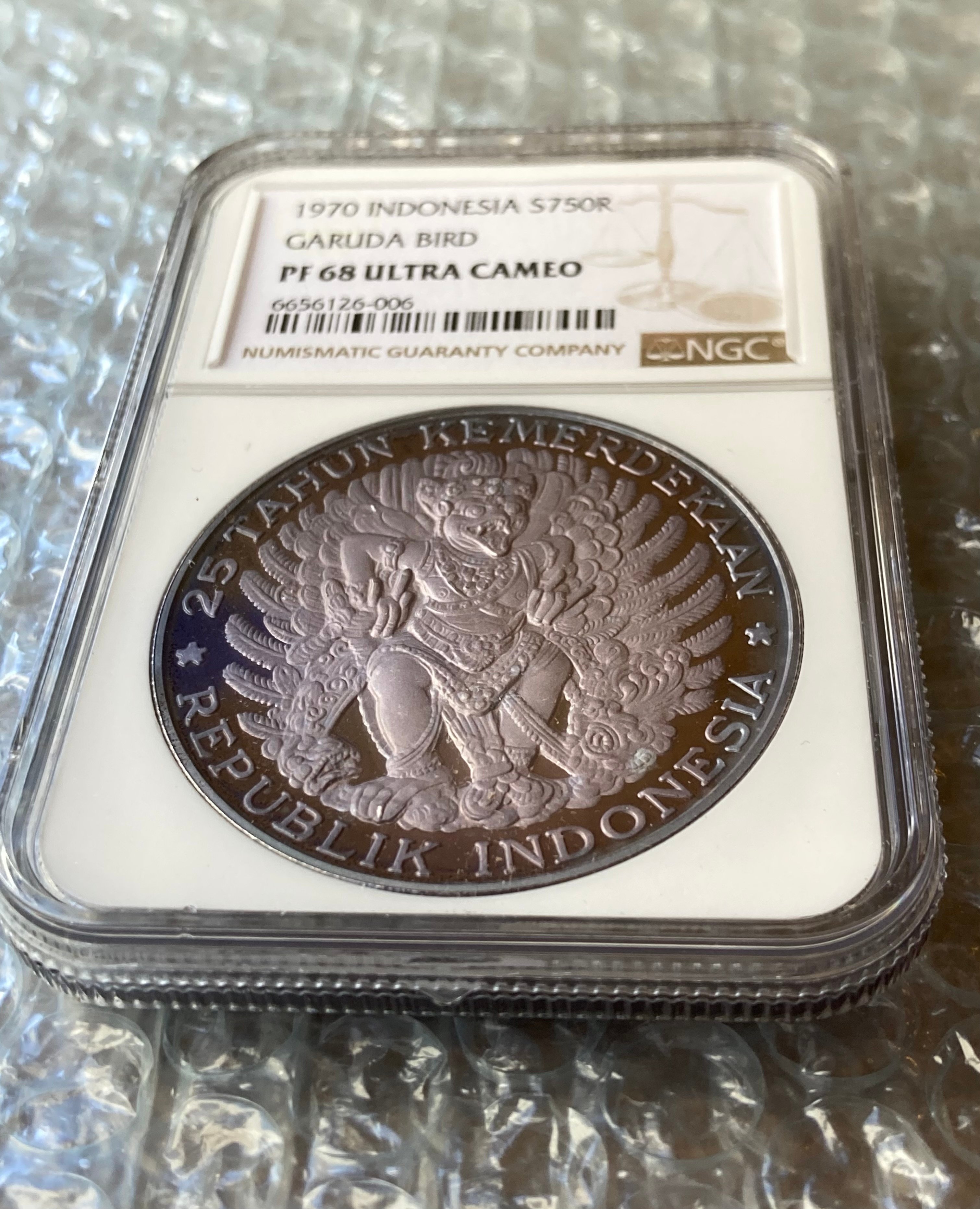 NGC鑑定PF68 インドネシア ガルーダ銀貨 1970年 750ルピア プルーフ