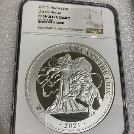 【NGC69鑑定】 1kg銀貨・発行50枚 ウナとライオン 2021年 セントヘレナ 1キログラム £50銀貨 シルバー プルーフコイン UnaLion