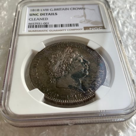 1818年LⅧ クラウン銀貨 ジョージ3世 NGC鑑定UNC ピストルッチ 聖ジョージの竜退治 シルバー アンティークコイン イギリス 英国 CLEANED