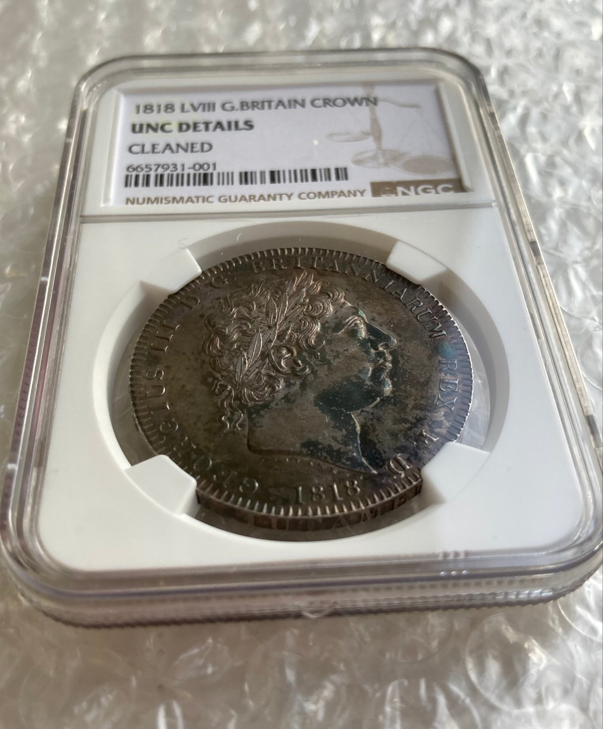 1818年LⅧ クラウン銀貨 ジョージ3世 NGC鑑定UNC ピストルッチ 聖