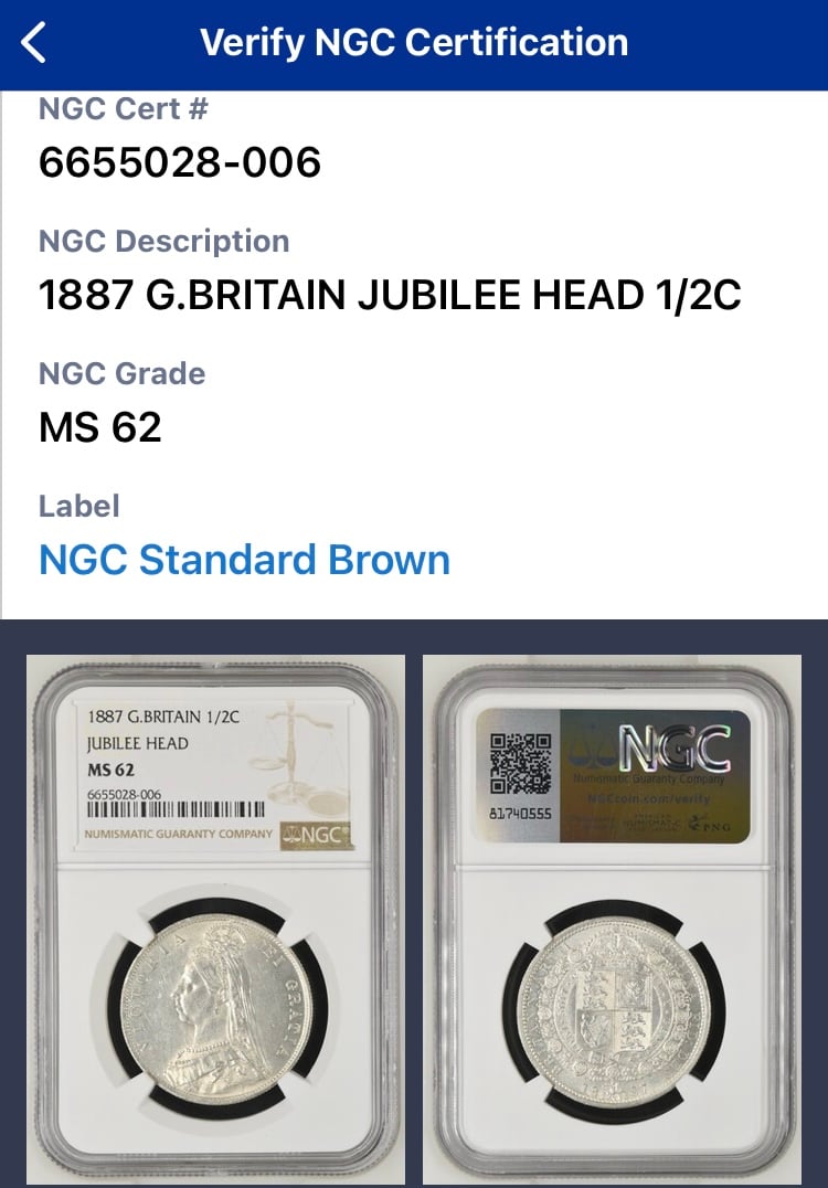 NGC鑑定MS62 1887年 ハーフクラウン銀貨 ヴィクトリア女王 NGC鑑定MS62 1887年 ハーフクラウン銀貨 ヴィクトリア女王