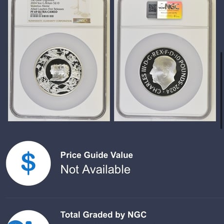 5oz・NGC鑑定PF69+FR ロイヤルミント ピストルッチ 2024年 ワーテルロー・メダル 連合国代表 5オンス銀貨 シルバープルーフコイン