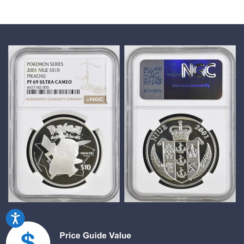 NGC鑑定PF69】 ニウエ 2001年 ポケモン ピカチュウ 10ドル銀貨
