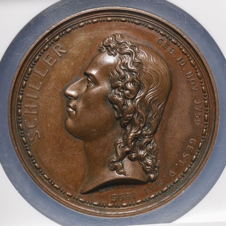 NGC鑑定 MS62BN 1859年 ドイツ 詩人シラー生誕100周年記念 ブロンズメダル 青銅 38mm ゲーテ GERMANY AE Medal ※コイン・貨幣ではない