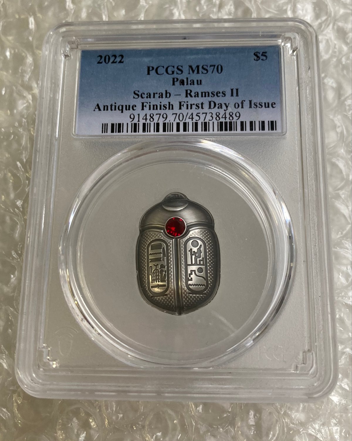 2023年 スカラベ 5ドル 銀貨 パラオ NGC MS70 アンティークド パラオ 2023年 スカラベとクフ王 5ドル銀貨クリスタル付