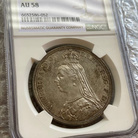 【NGC鑑定AU58】1887年 クラウン銀貨 ヴィクトリア女王 ジュビリーヘッド シルバー アンティークコイン イギリス 英国 ハーフクラウンではない Jubilee Head Crown