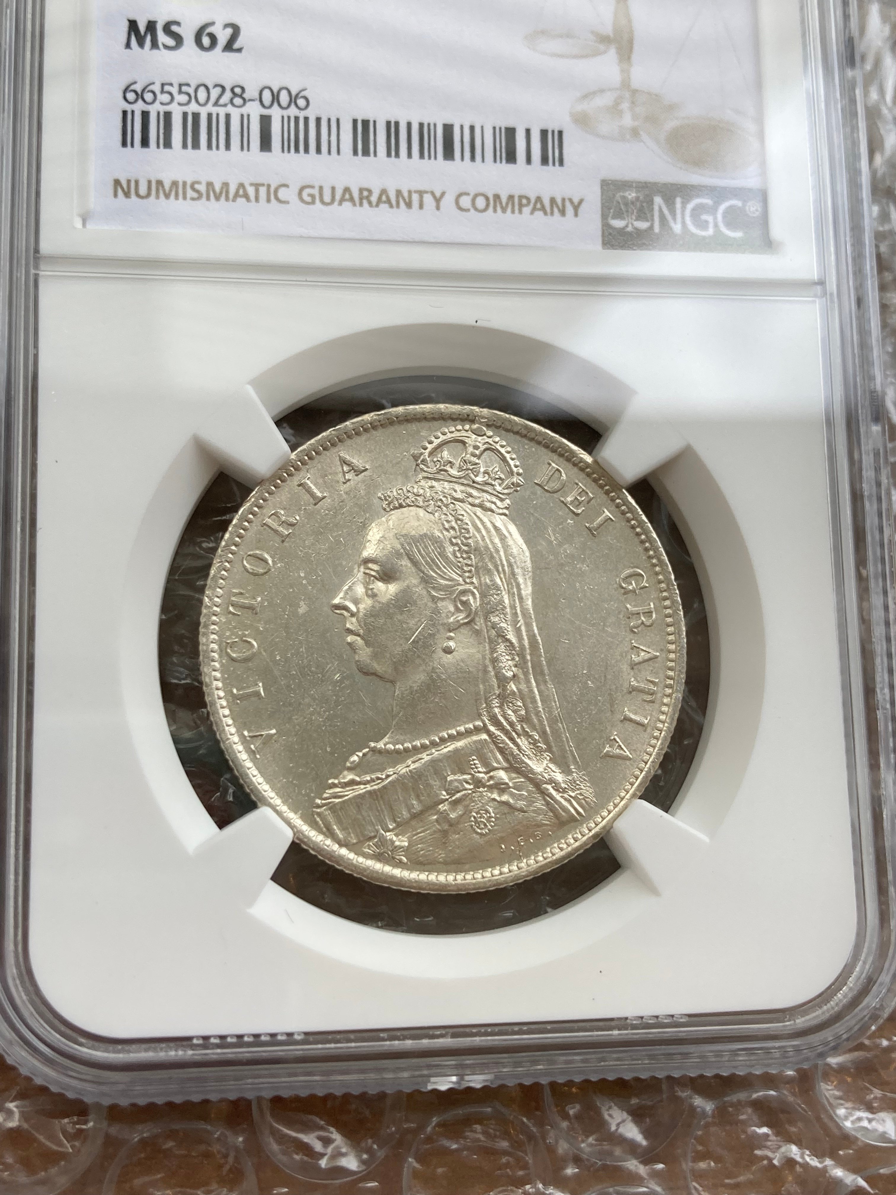 NGC鑑定MS62 1887年 ハーフクラウン銀貨 ヴィクトリア女王 ジュビリー
