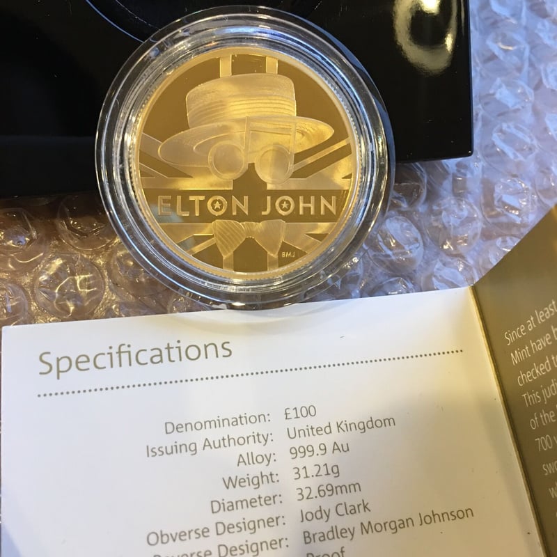 エルトン・ジョン 1オンス金貨 100ポンド プルーフコイン ゴールド