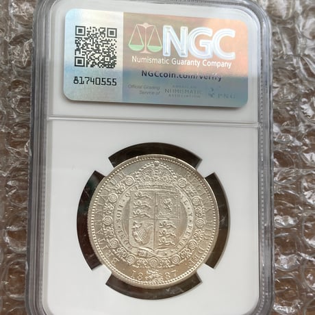 NGC鑑定MS62 1887年 ハーフクラウン銀貨 ヴィクトリア女王 ジュビリーヘッド シルバー アンティークコイン イギリス 英国 1/2c JUBILEE HEAD HALF CROWN