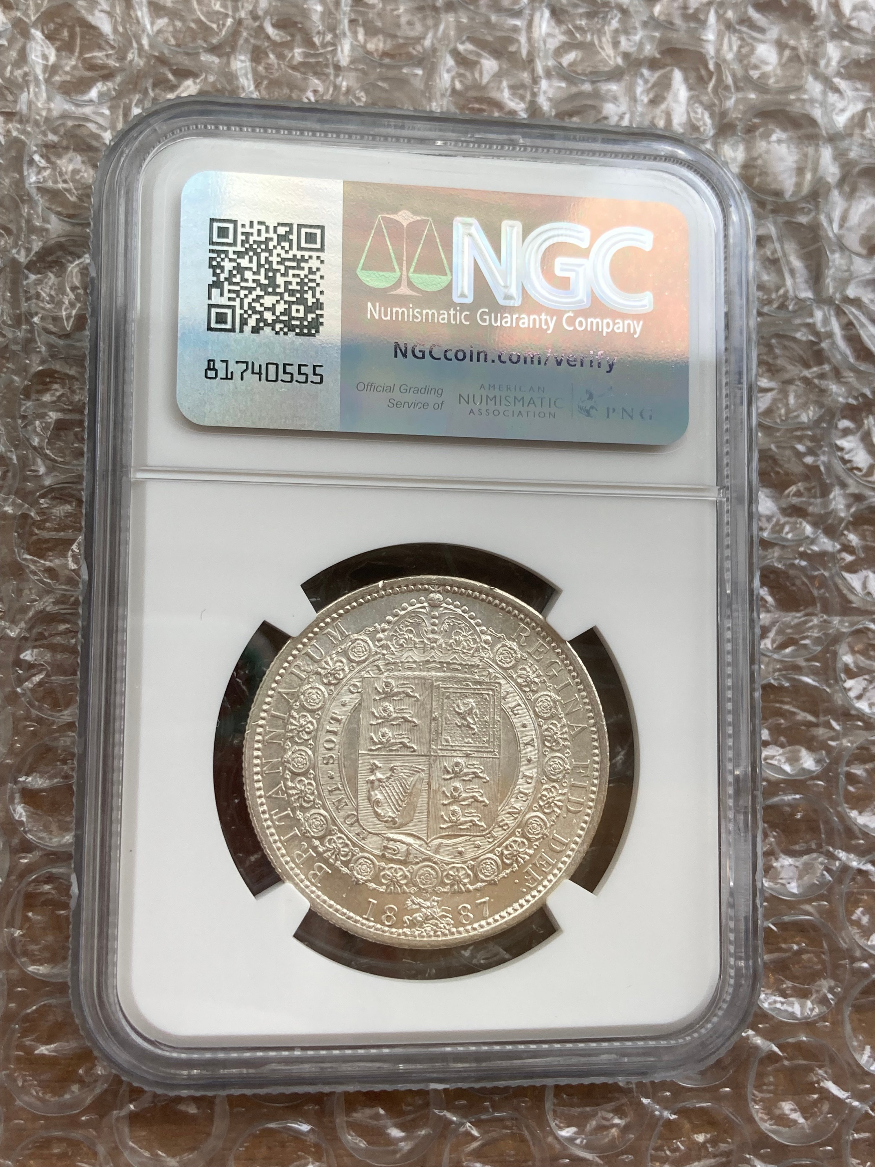 NGC鑑定MS62 1887年 ハーフクラウン銀貨 ヴィクトリア女王 ジュビリー