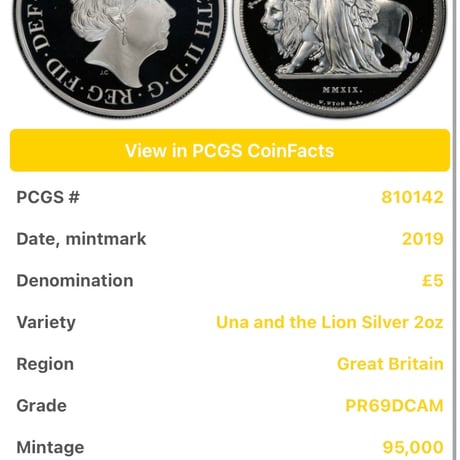PCGS鑑定PR69 ロイヤルミント版 ウナとライオン 2019年 2オンス銀貨 シルバー プルーフコイン 英国 イギリス造幣局 Una Lion
