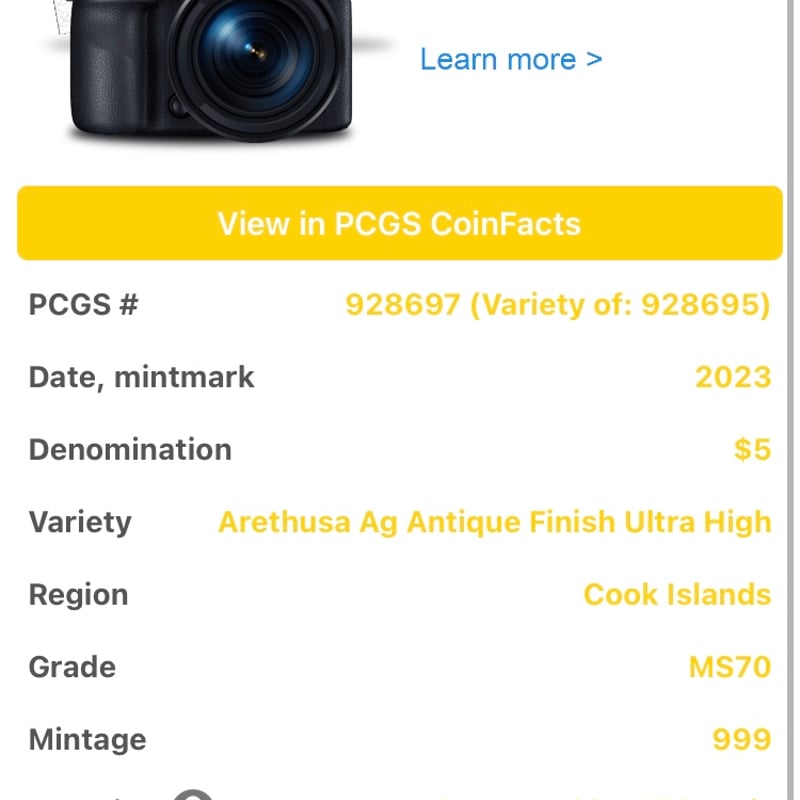 PCGS発行即日鑑定MS70+FDI アレトゥーサ クック諸島 2023年 5