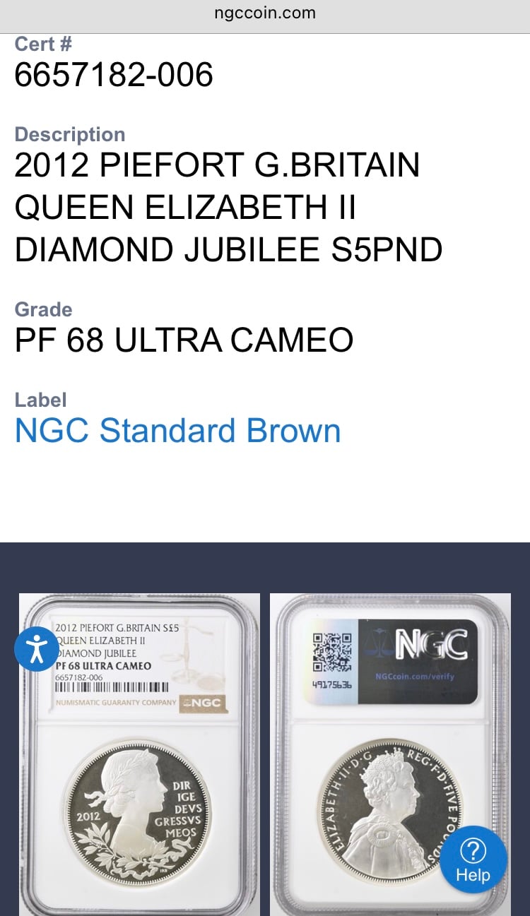 ピエフォー版 NGC鑑定PF68 ダイヤモンドジュビリー 2012年 エリザベス