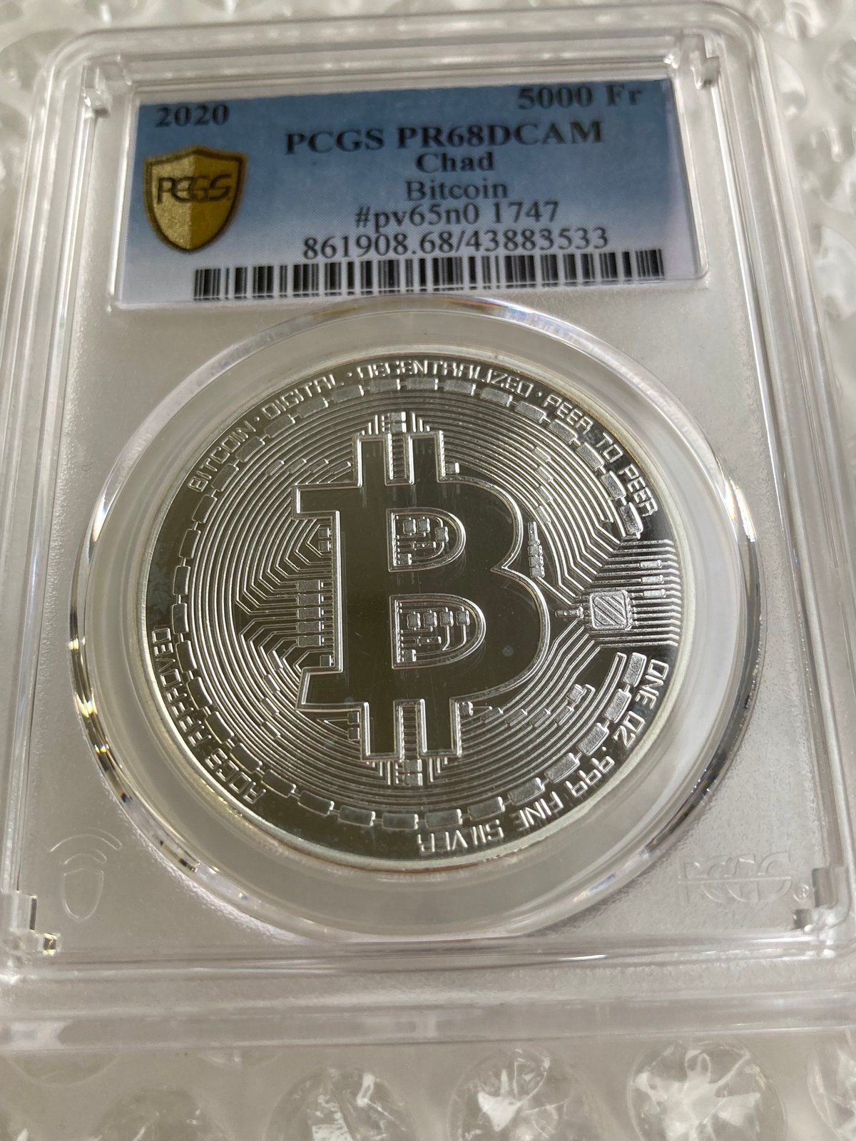 PCGS鑑定最高鑑定・PR68】 ビットコイン チャド共和国 CFAフラン プルーフ版 1オ...