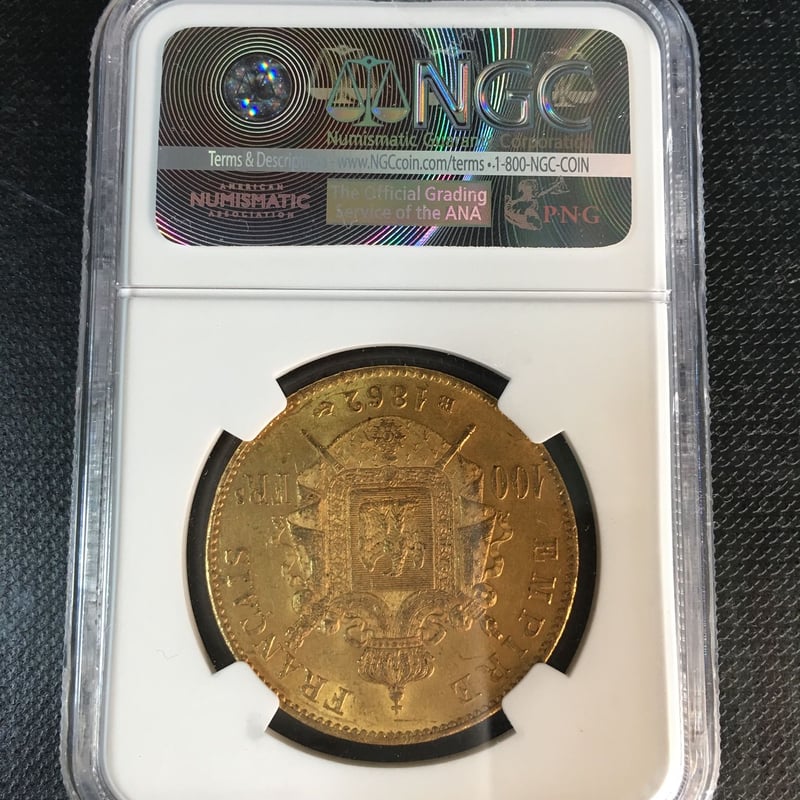 ストラスブール鋳造】1862BB NGC MS62 G100 Francs gold coi
