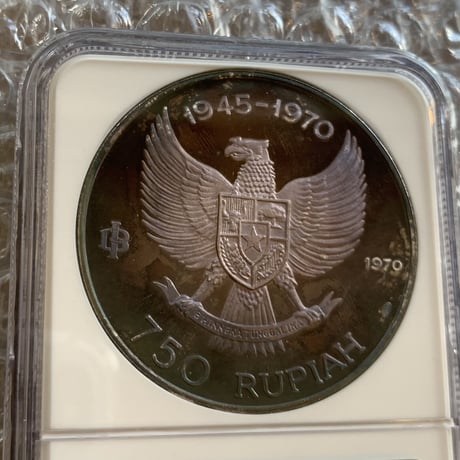 ※特別出品・両面トーンあり　NGC鑑定PF67 インドネシア ガルーダ銀貨 1970年 750ルピア プルーフコイン 東南アジア Indonesia Garuda Bird silver coin