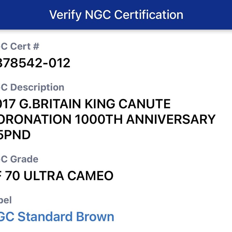 NGC・PF70UC】2017 キングクヌート 戴冠1000周年 5ポンド金貨 ゴールド