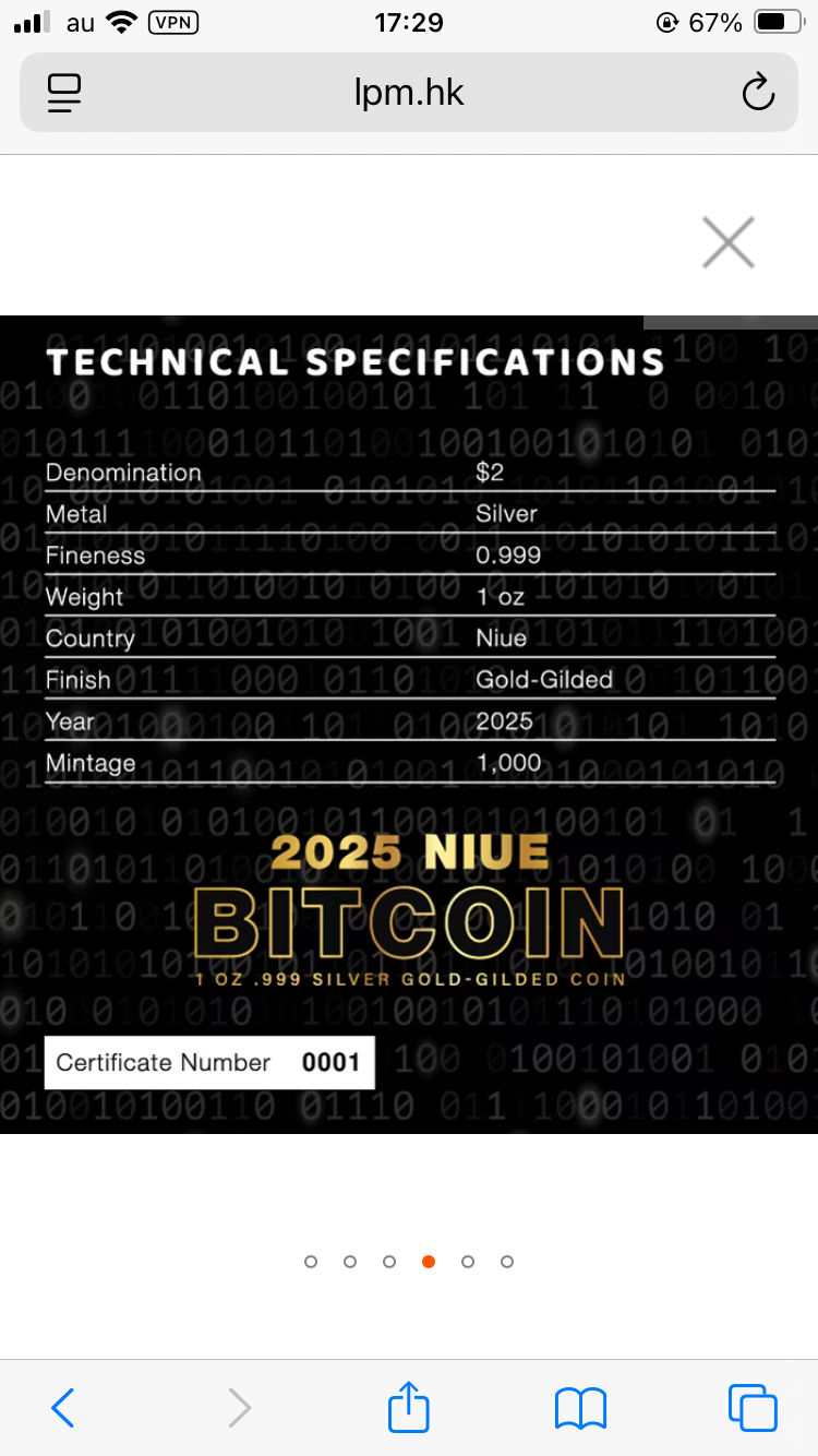 Gilt版 ビットコイン モチーフ 2025年 ニウエ国 2ドル 1オンス銀貨 シルバー プル...