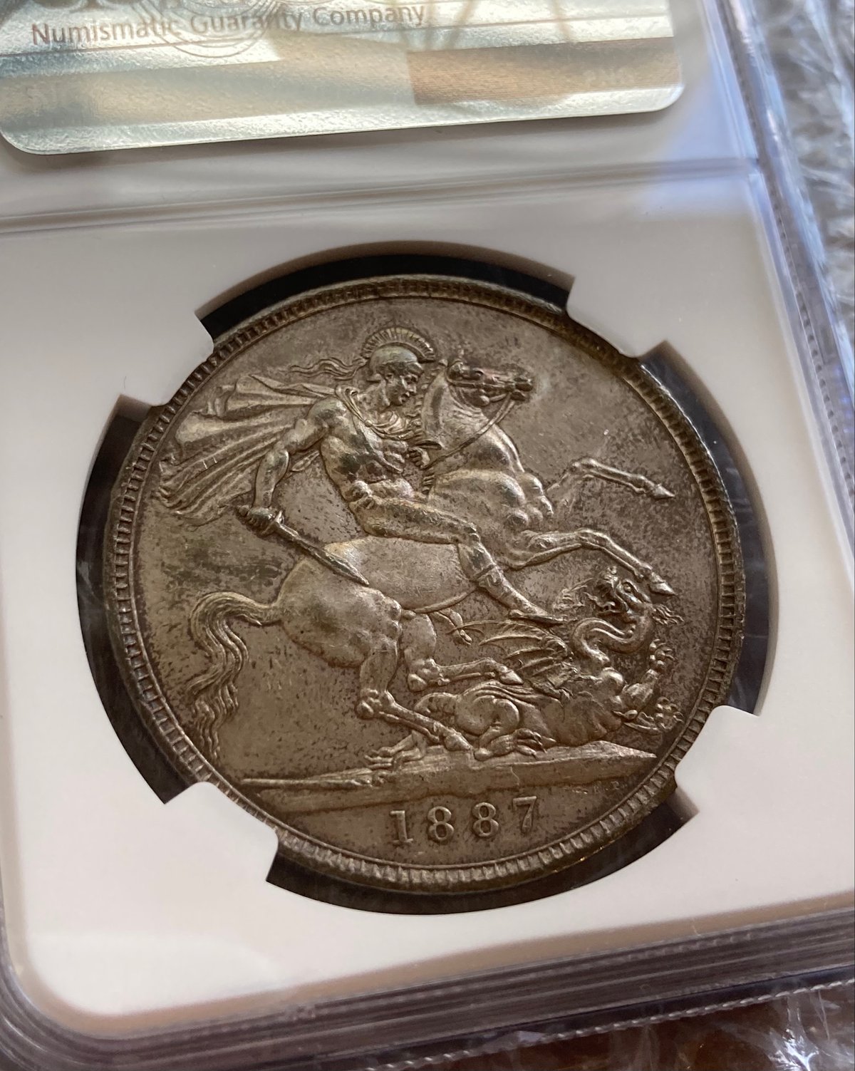 NGC鑑定AU58】1887年 クラウン銀貨 ヴィクトリア女王 ジュビリーヘッド