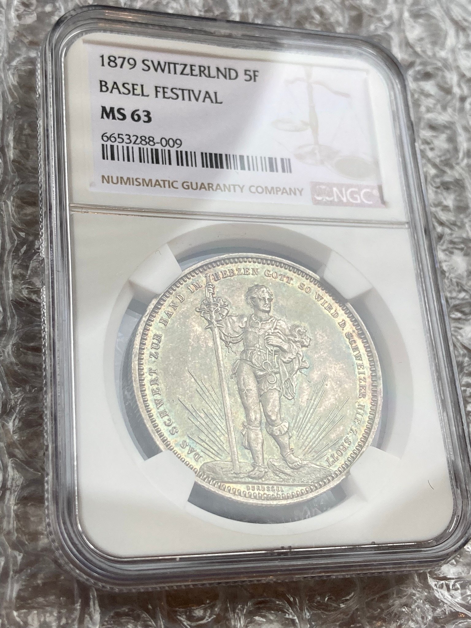 NGC鑑定MS63・レインボートーンあり】1879年 スイス バーゼル 射撃祭 5