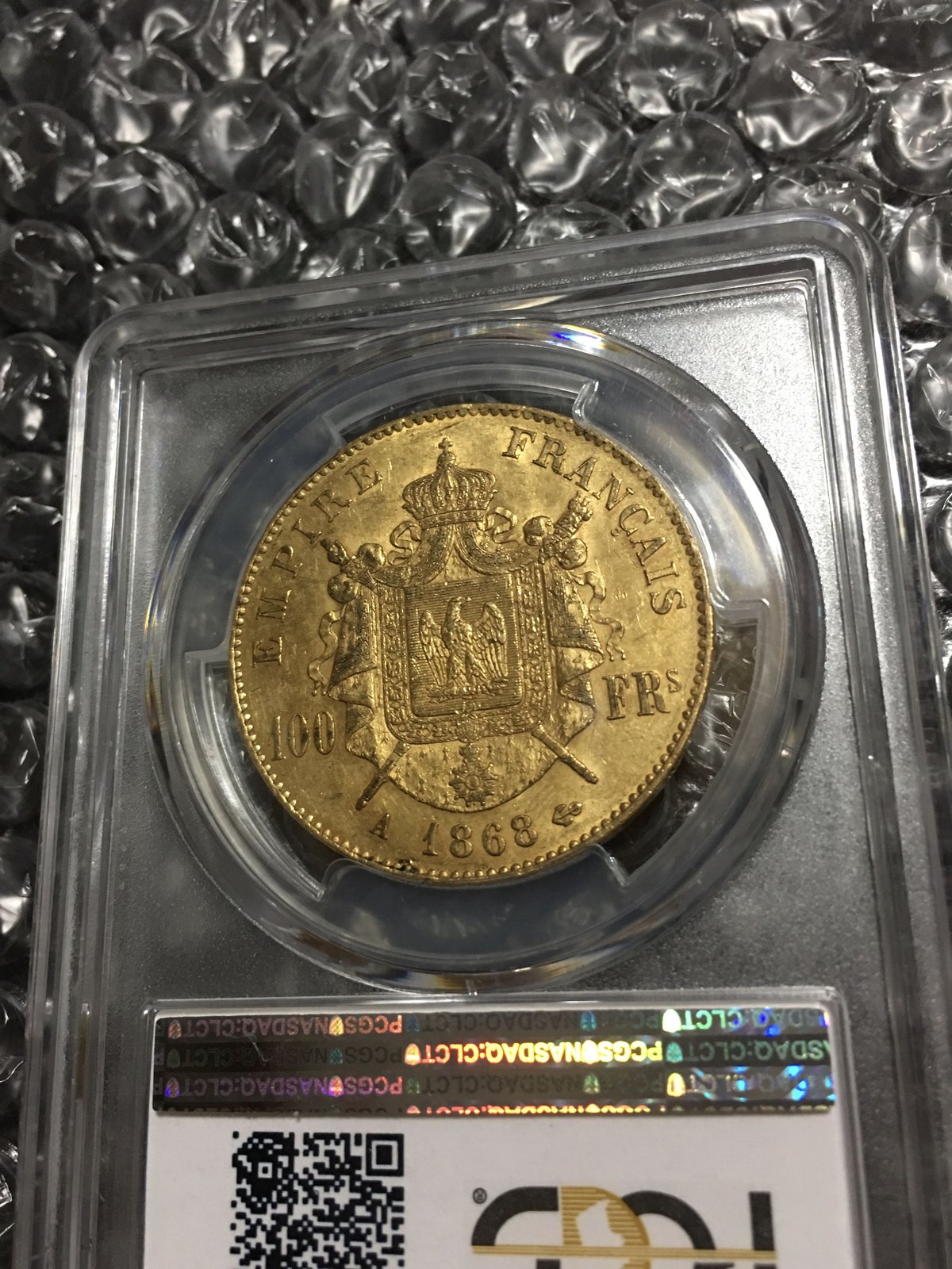 希少年号】1868A PCGS鑑定 MS62 100 Francs gold coin ナポ