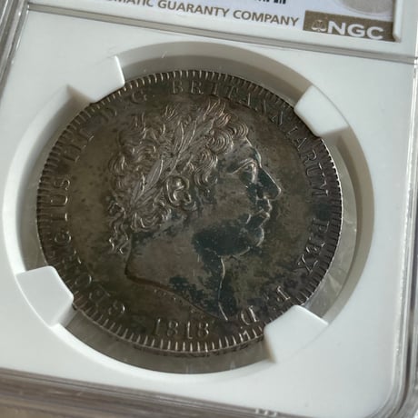 1818年LⅧ クラウン銀貨 ジョージ3世 NGC鑑定UNC ピストルッチ 聖ジョージの竜退治 シルバー アンティークコイン イギリス 英国 CLEANED