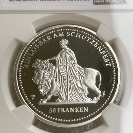 【最高鑑定評価・NGC鑑定PF70】スイス チューリッヒ射撃祭2002年 ウナとライオン 50フラン銀貨 シルバープルーフコイン Una Lion