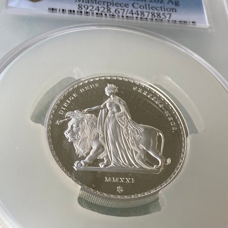 PCGS鑑定PR67 2オンス銀貨 ウナとライオン マスターピース版 2021年 イギリス領セントヘレナ造幣局 シルバープルーフコイン 大サイズスラブ