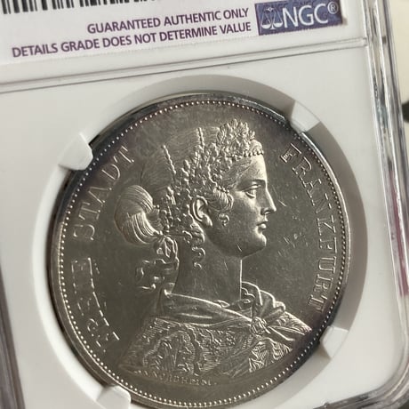 【NGC鑑定UNC】ドイツ フランクフルト 1866年 フランコニア 2ターラー銀貨 シルバー アンティークコイン グルデン ギルダー UNC Details “Surface Hairlines“