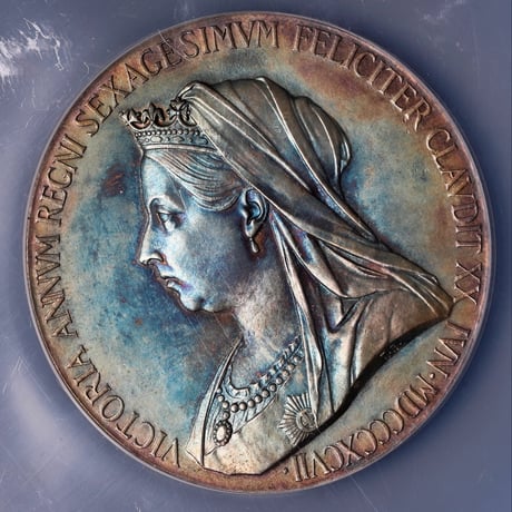 【両面綺麗なブルートーン】 NGC鑑定MS62 1897年 ヴィクトリア女王 ダイヤモンドジュビリー 銀 アンティーク シルバーメダル ヤングヘッド Victoria ×銀貨・コイン