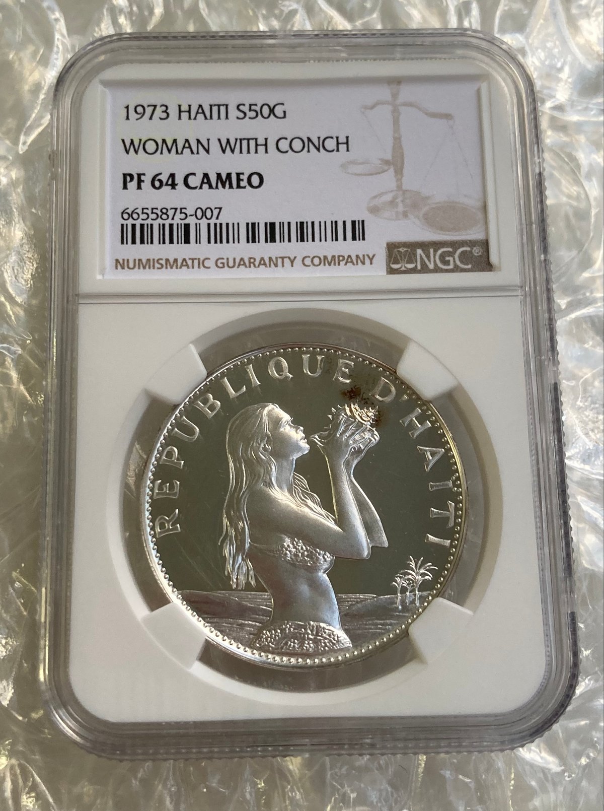 1973年 ハイチ 貝を持つ少女 マーメイド NGC鑑定PF64C 50グールド銀貨