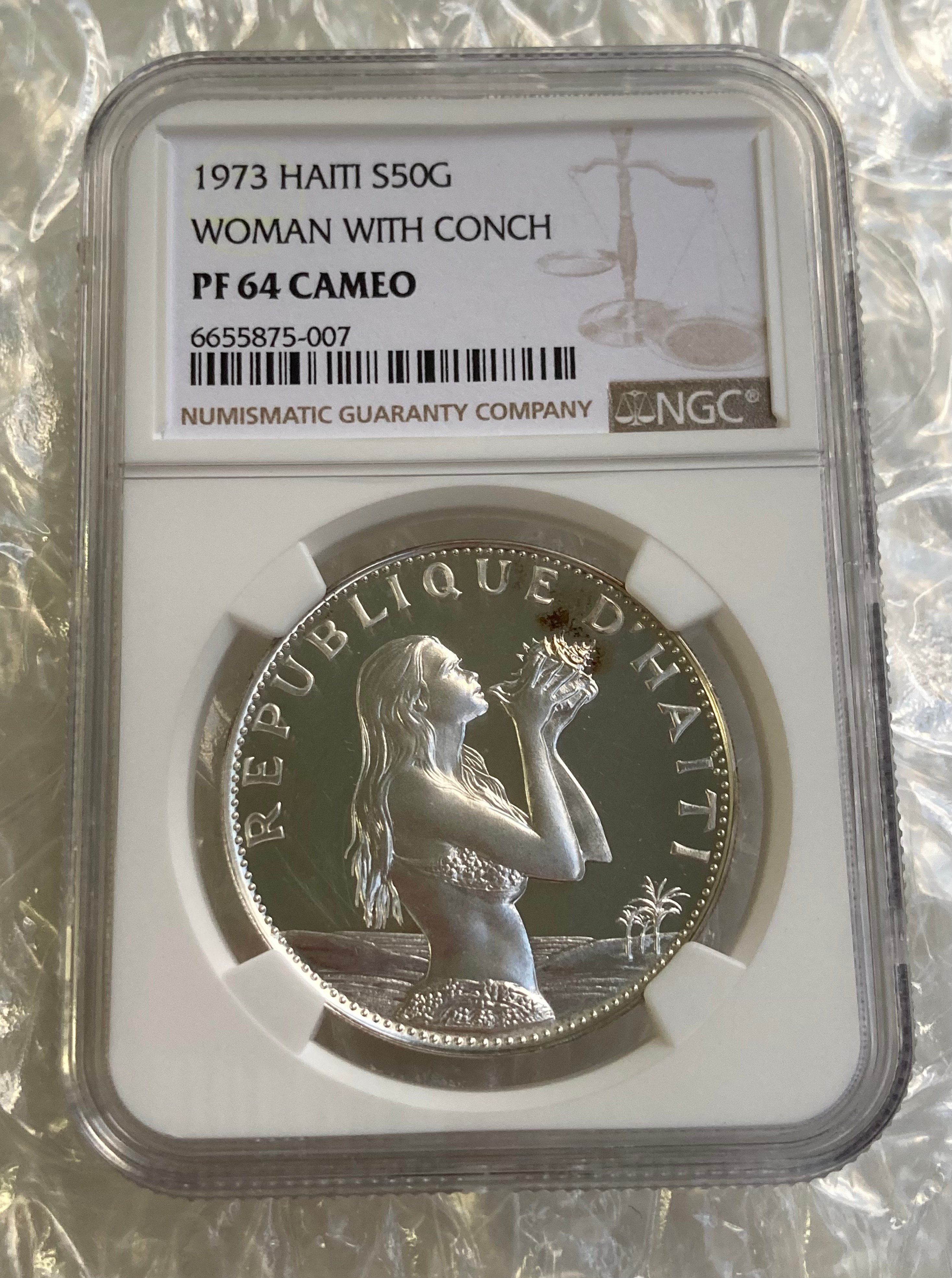 ハイチ共和国　50グルード銀貨（1973年）PCGS PR67DCAM 1973年 ハイチ 貝を持つ少女 マーメイド NGC鑑定PF64C 50グールド銀貨