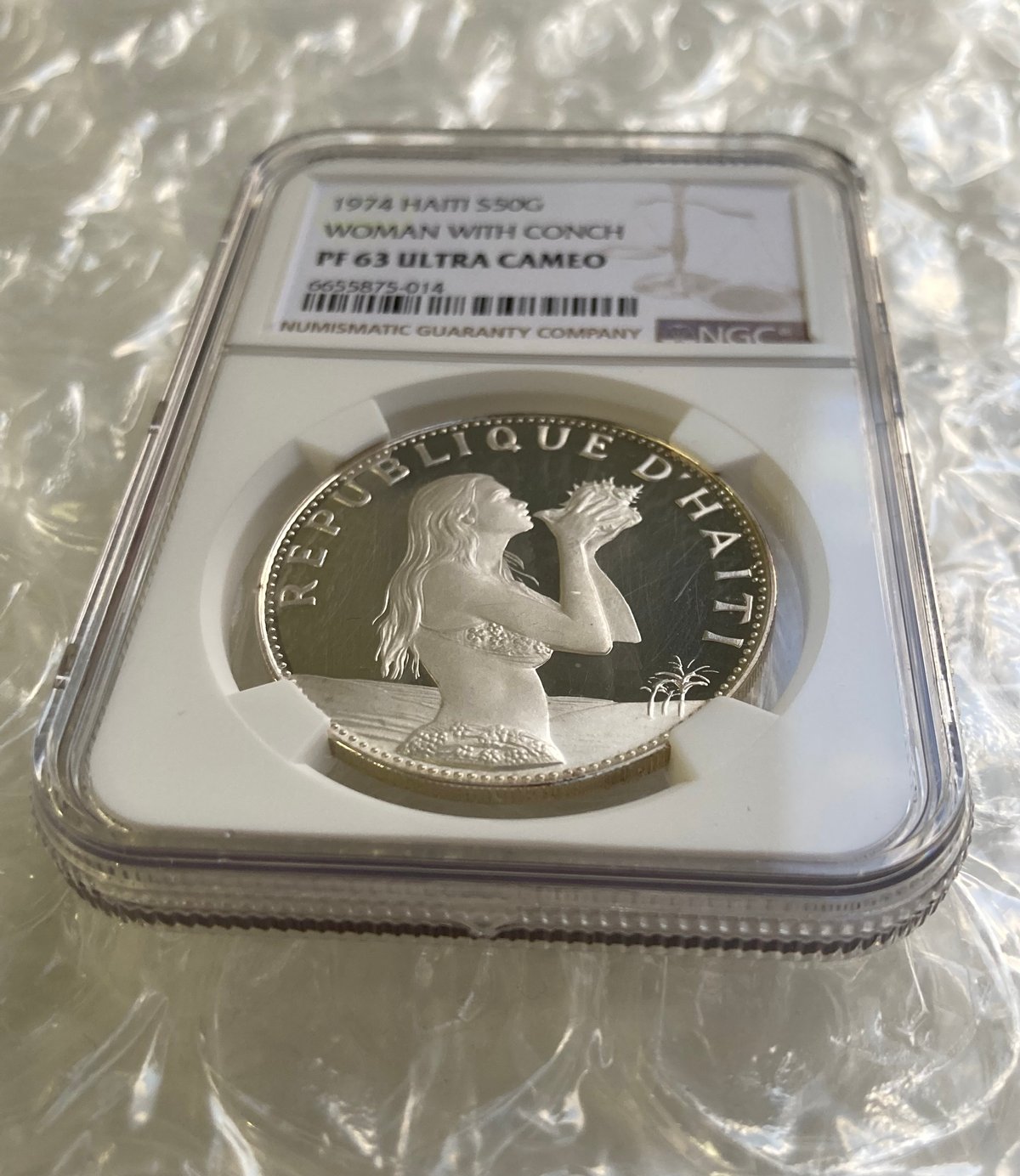 1973年 ハイチ 貝を持つ少女 マーメイド NGC鑑定PF63UC 50グールド銀貨