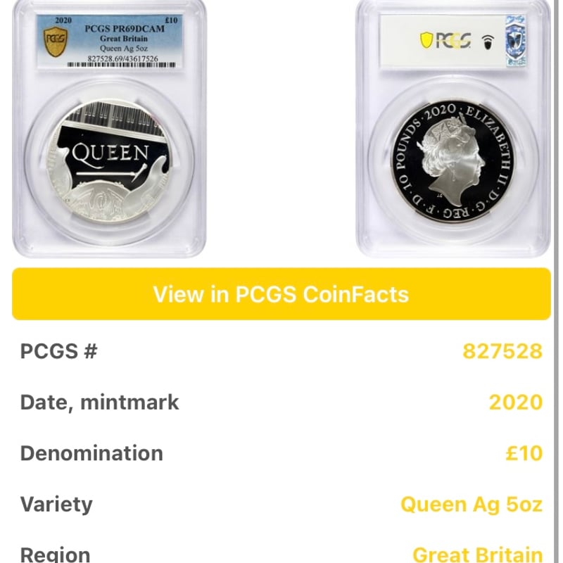 PCGS鑑定PR69・世界20枚】QUEEN 5oz ミュージック レジェンド