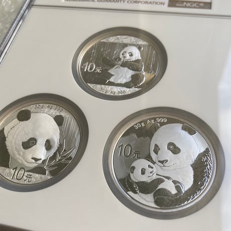 【3枚ケース版・全て最高鑑定】2017,2018,2019年 パンダ銀貨 NGC鑑定MS70 シルバーコイン 中華人民共和国 中国 10元 China Panda silver coin