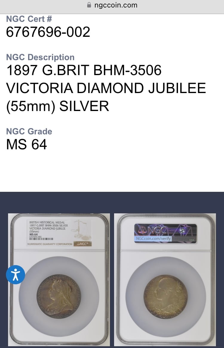 1897年 ダイヤモンドジュビリー NGC MS62 シルバー ヤング オールド