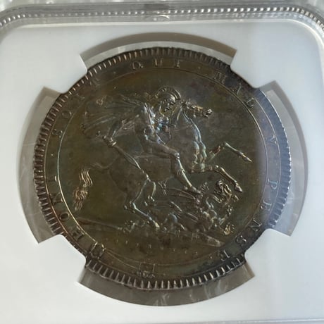 1818年LⅧ クラウン銀貨 ジョージ3世 NGC鑑定UNC ピストルッチ 聖ジョージの竜退治 シルバー アンティークコイン イギリス 英国 CLEANED