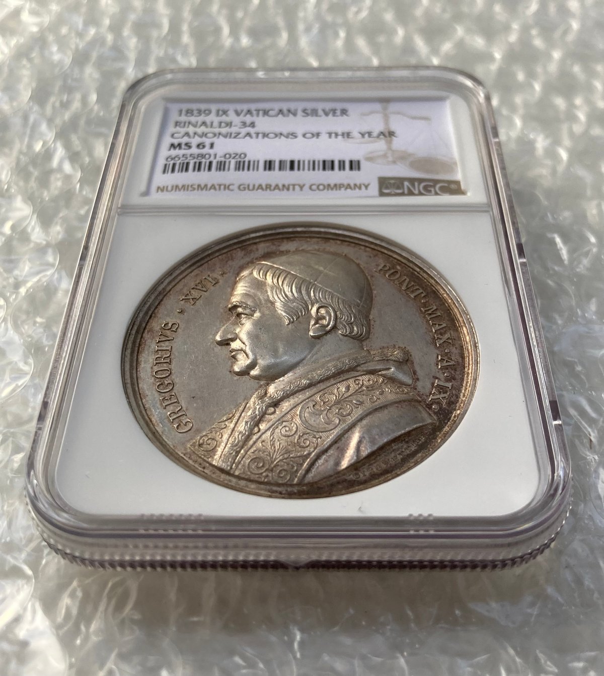 高鑑定 1963年 ヴァチカン市国 MS64 500L 銀貨 セデ・ヴァカンテ 高