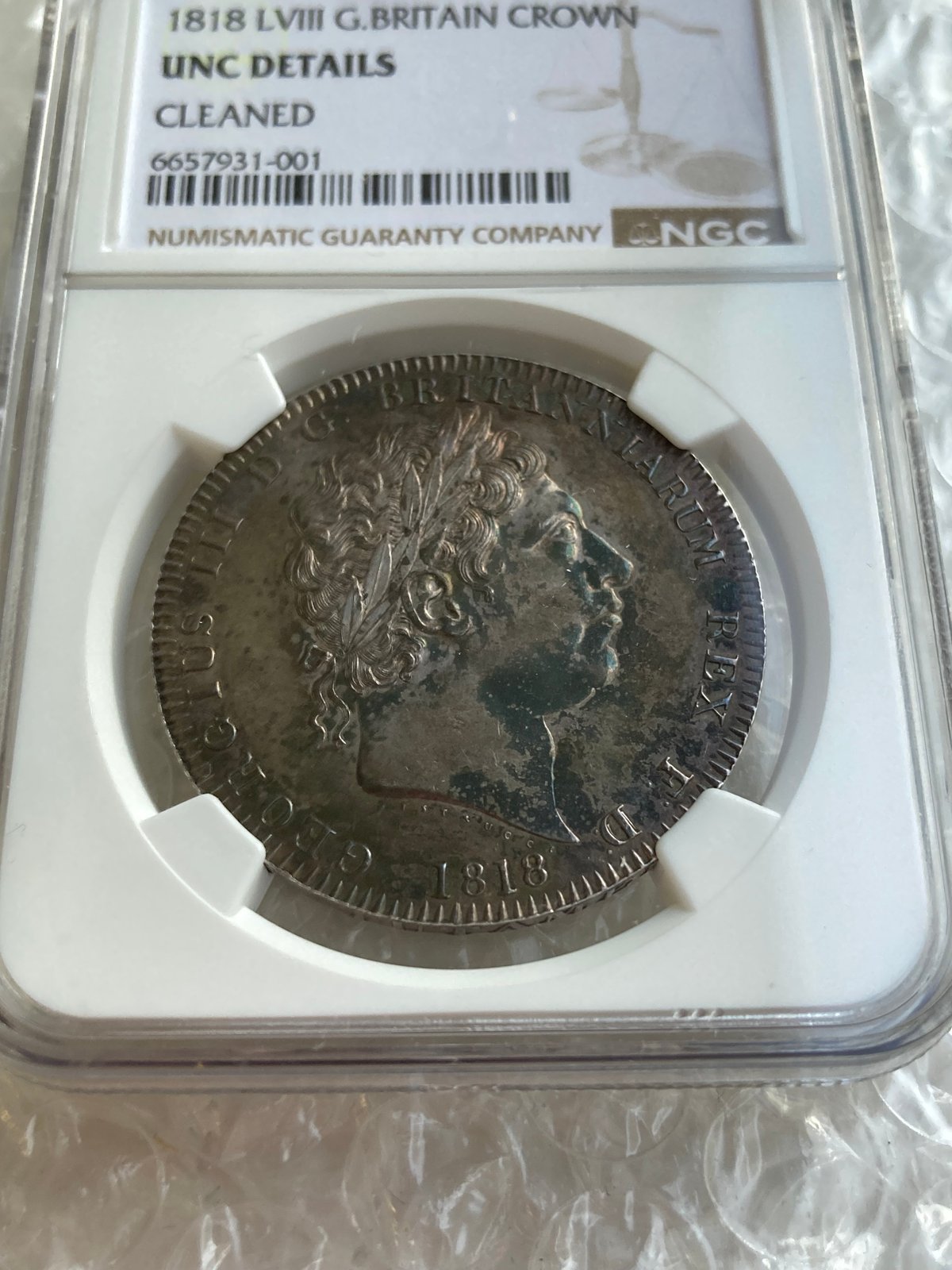 1818年LⅧ クラウン銀貨 ジョージ3世 NGC鑑定UNC ピストルッチ 聖