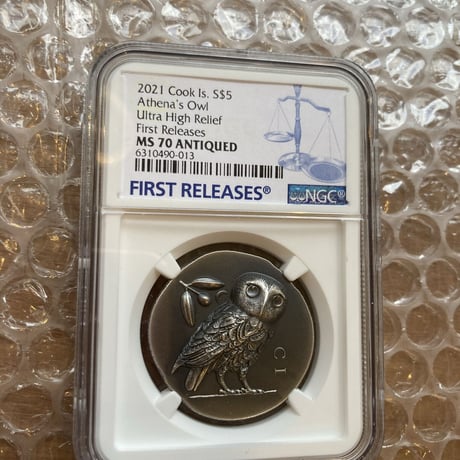 【NGC70鑑定+FR】アテネのフクロウ $5・1オンス  ハイレリーフ銀貨 クック諸島 アンティーク仕上げ シルバーコイン テトラドラクマ ATHENA’S OWL COOK