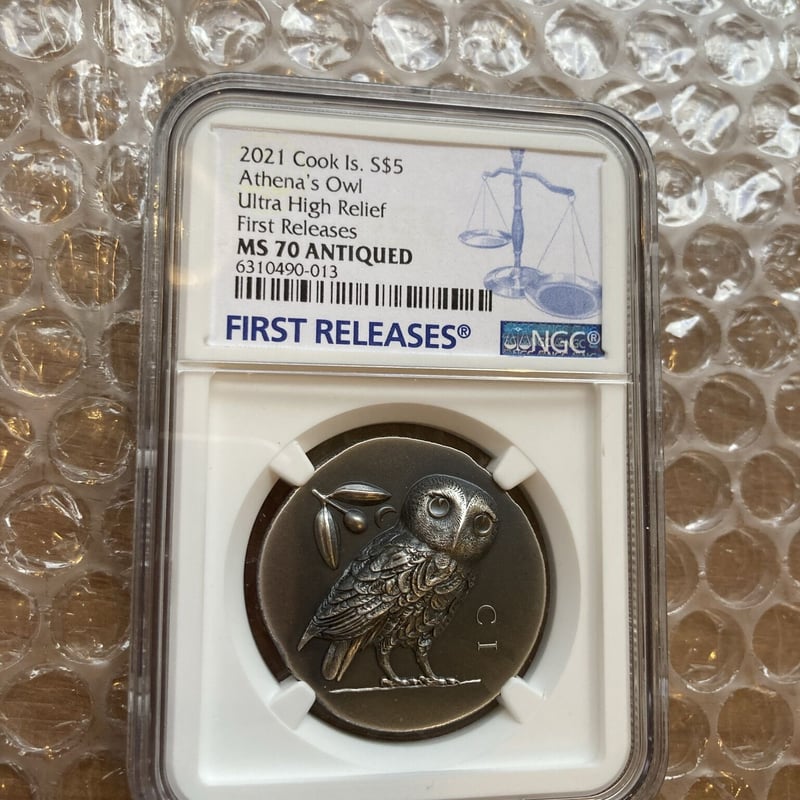 NGC70鑑定】アテネのフクロウ $5・1オンス ハイレリーフ銀貨 クック