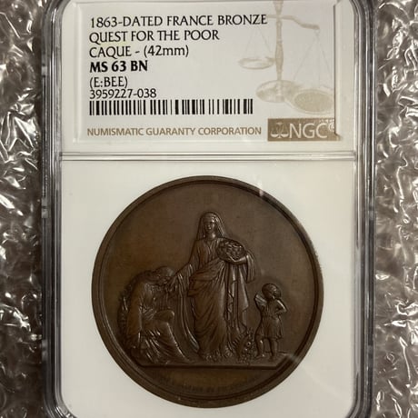 NGC鑑定MS63BN 1863年 フランス ナポレオン3世 青銅 ブロンズメダル 42mm FRANCE Napoleon III Bronze Medal ※コイン・貨幣ではない