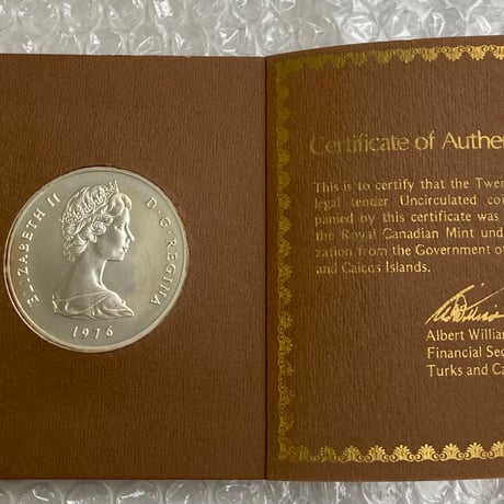 1976年 タークス・カイコス諸島 イギリス領 ヴィクトリア女王 20クラウン銀貨 シルバーコイン 裏面エリザベス女王 冊子