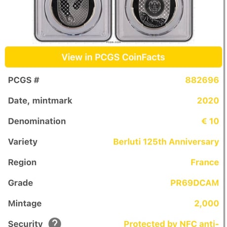 【PCGS鑑定PR69】ベルルッティ BERLUTI 125周年記念銀貨 10ユーロ シルバープルーフコイン フランス造幣局 フレンチミント カリグラフィー 革靴