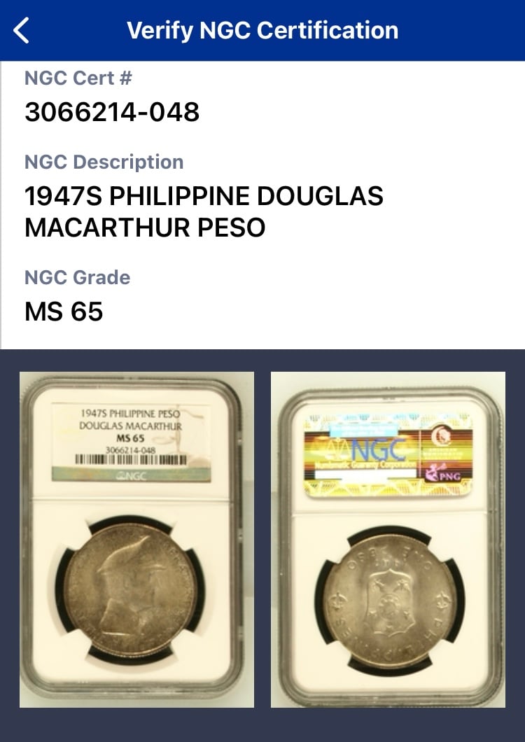 NGC鑑定MS65 1947年 アメリカ米国領フィリピン共和国 ダグラス