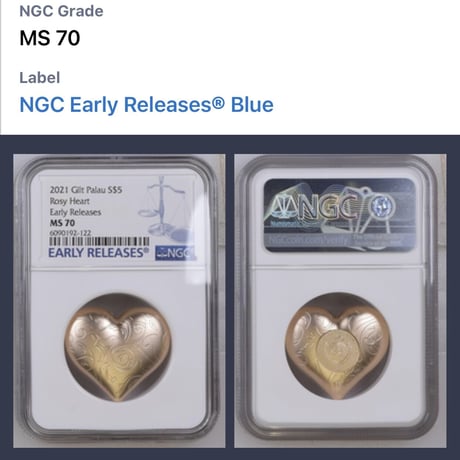 【NGC鑑定MS70+ER】2021年 パラオ ローズ・ピンクゴールド ロージーハート 5ドル銀貨 金メッキ シルバーコイン Palau Rosy Heart